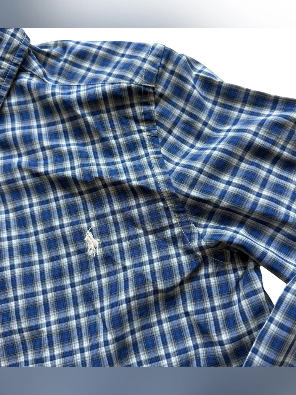 Ralph Lauren Blue Plaid Button Down Shirt Cotton Pony Logo Preppy Youth Large